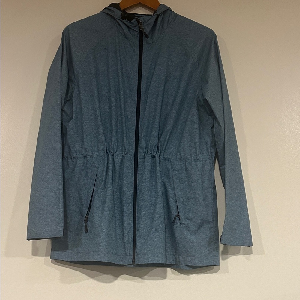 Blue Hooded Packable rain Jacket